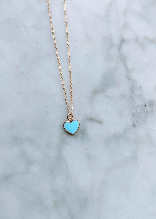 Sky Blue Enamel Heart Pendant Necklace