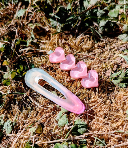 Bubble Heart Barrette Pair - Pink