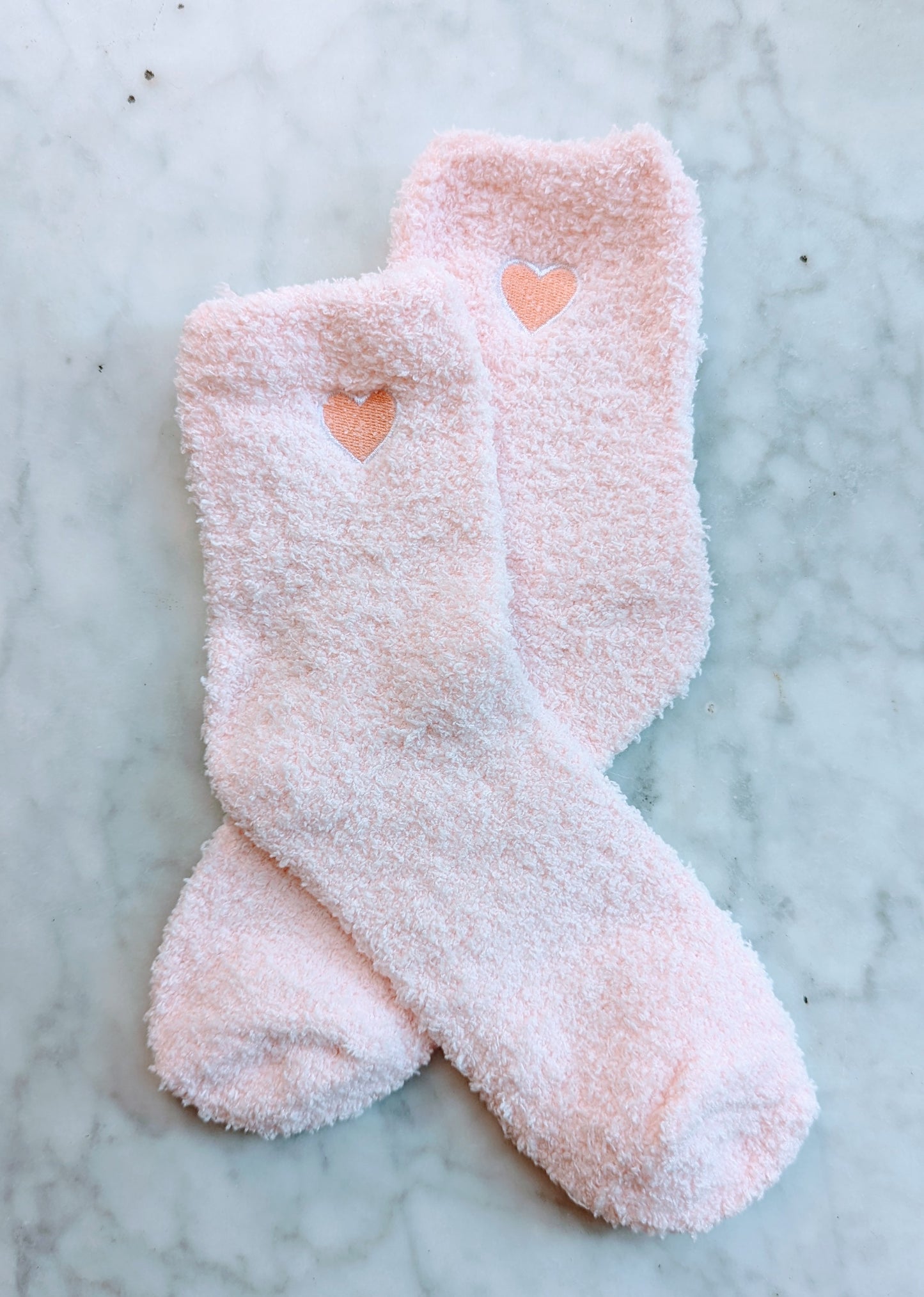 Fuzzy Heart Sock - Blush