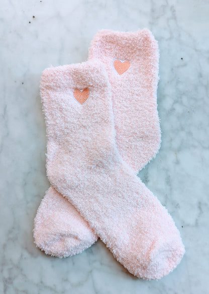 Fuzzy Heart Sock - Blush