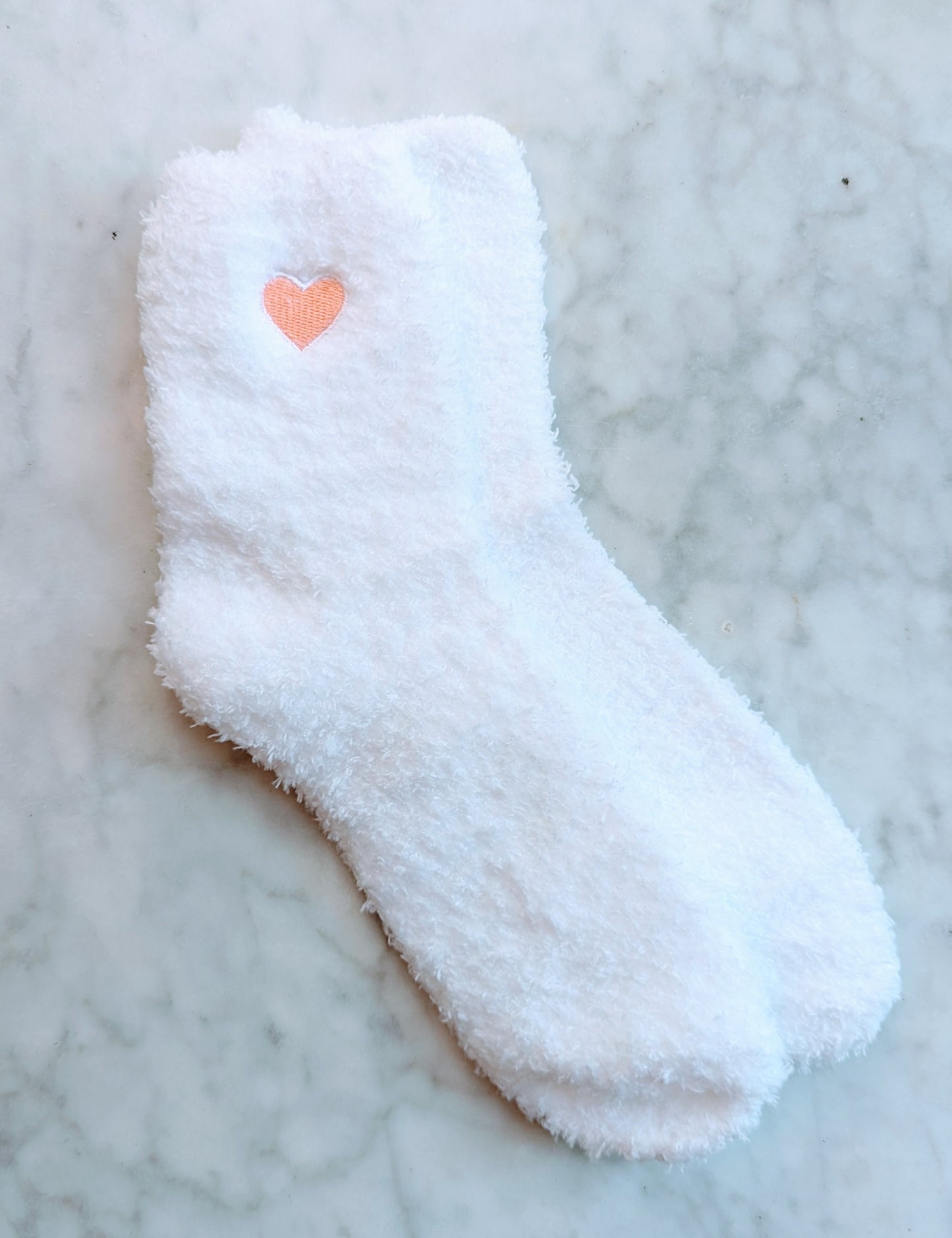 Fuzzy Heart Sock - Snow