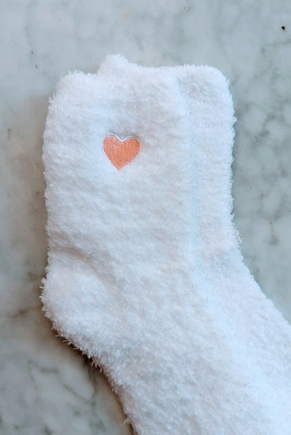 Fuzzy Heart Sock - Snow