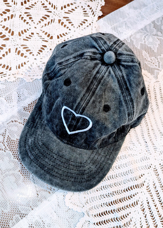 Heart Dad Hat - Stone Wash Black