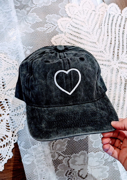 Heart Dad Hat - Stone Wash Black