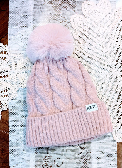 Chunky Pom Pom Hat - Dusty Pink