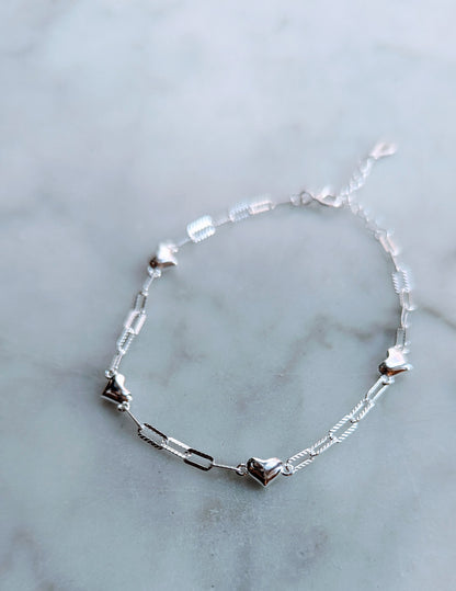 Paper Clip Chain Heart Bracelet - Sterling Silver