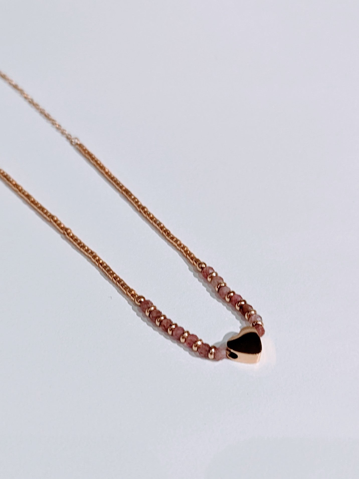 Beaded Heart Necklace - Pink Tourmaline