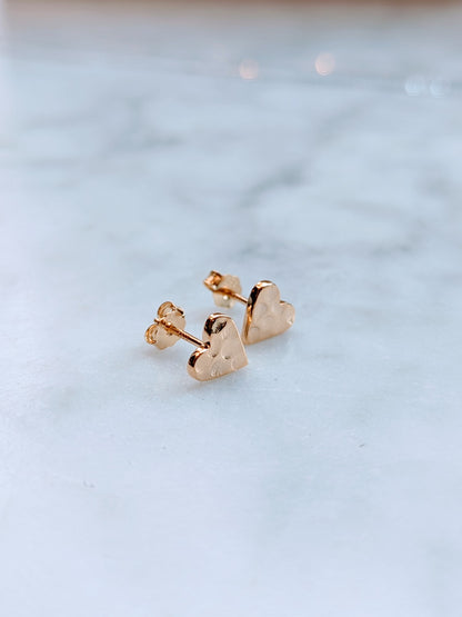 Hammered Heart Stud Earrings - Gold