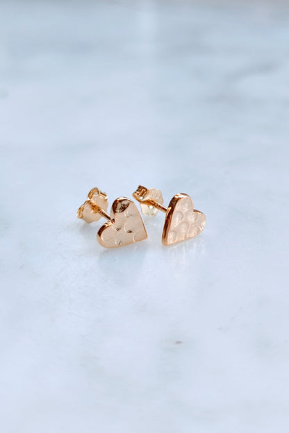 Hammered Heart Stud Earrings - Gold