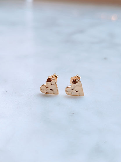 Hammered Heart Stud Earrings - Gold