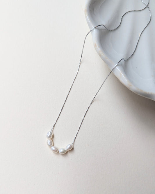Floating Pearl Necklace - Silver