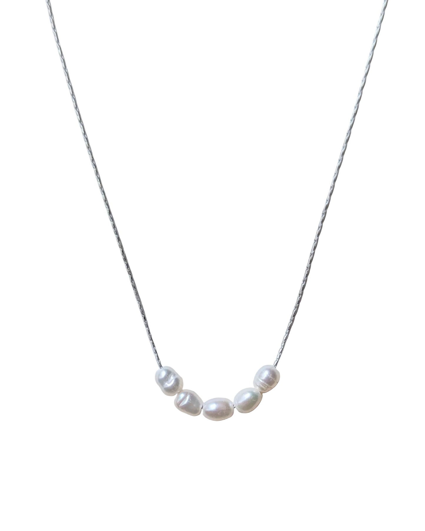 Floating Pearl Necklace - Silver