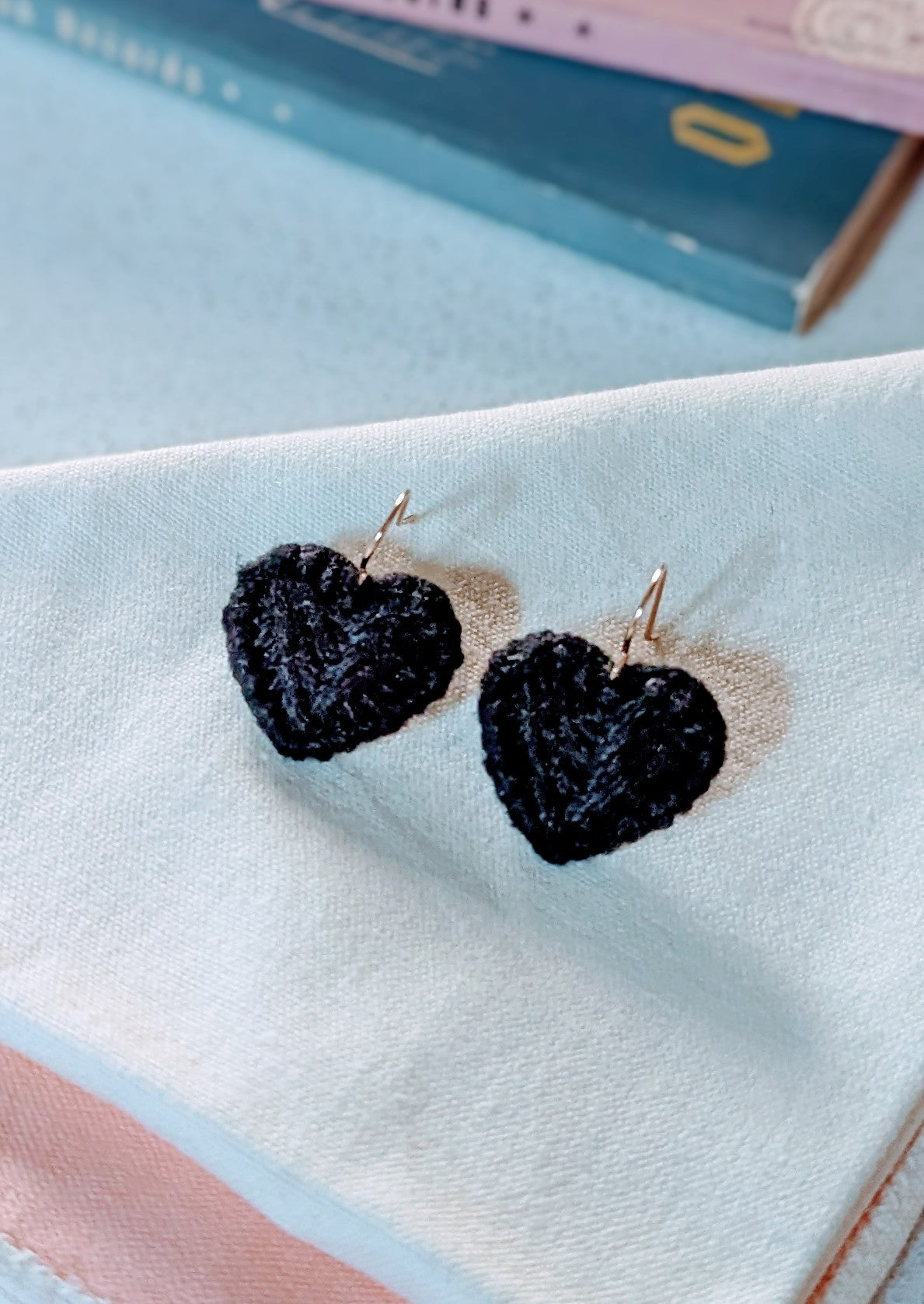 Heart Macrame Earrings - Black