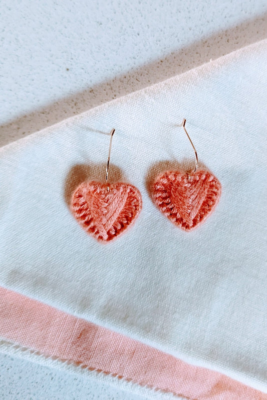Heart Macrame Earrings - Coral