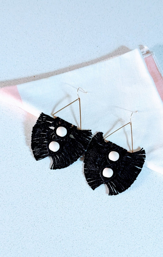 Fringy Macrame Earrings - Black