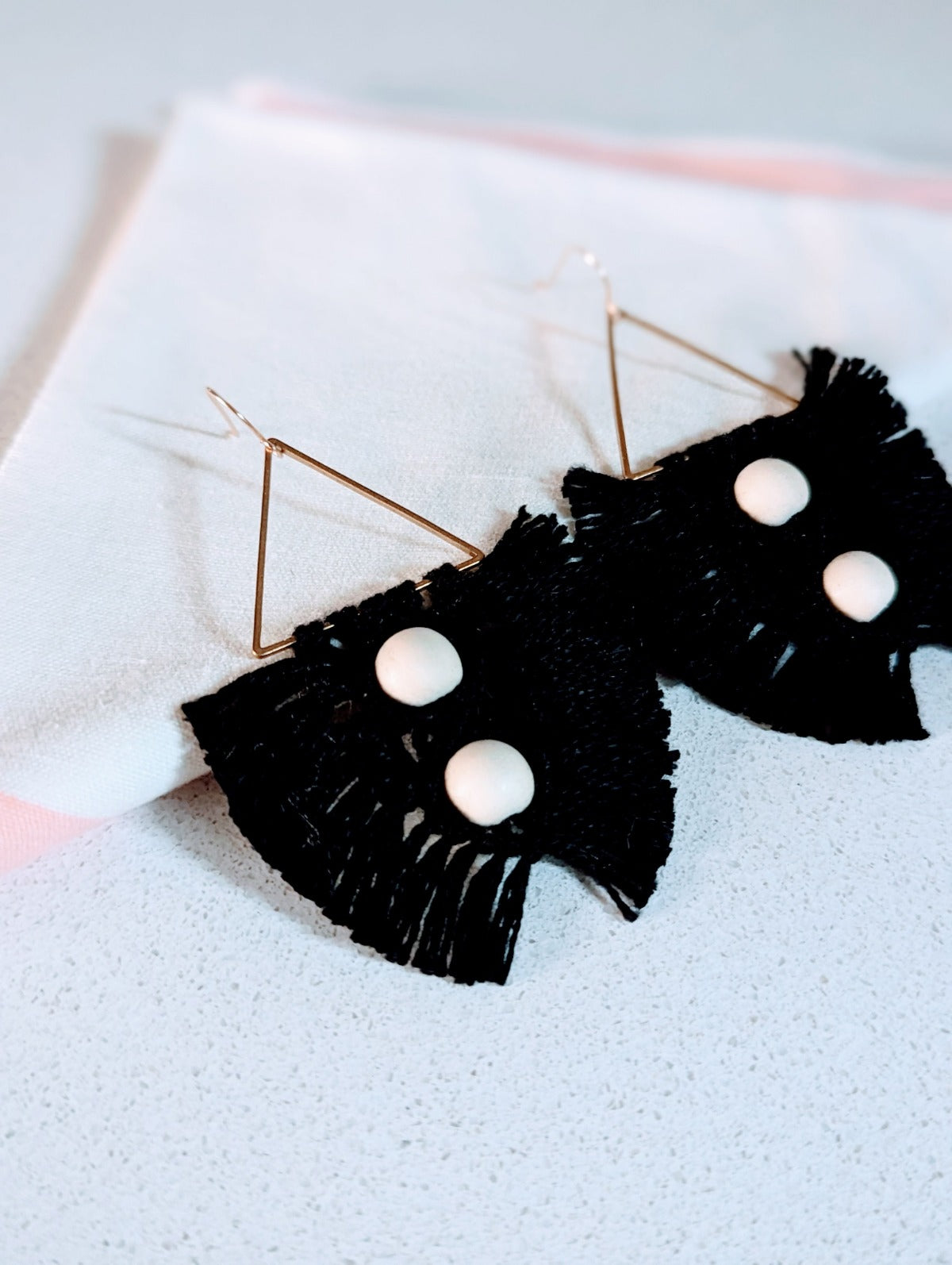 Fringy Macrame Earrings - Black