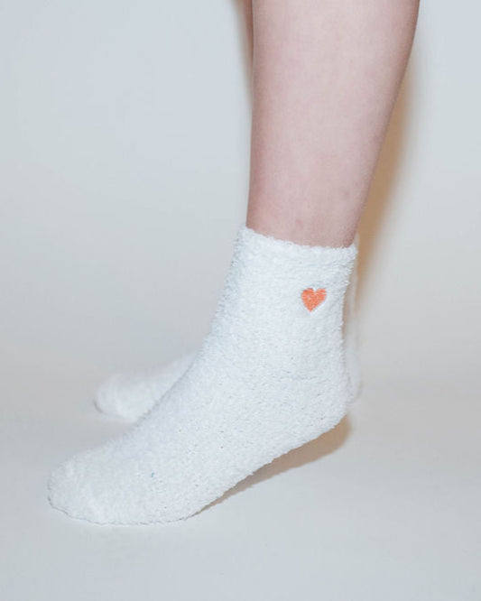 Fuzzy Heart Sock - Snow