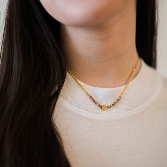 Beaded Heart Necklace - Pink Tourmaline