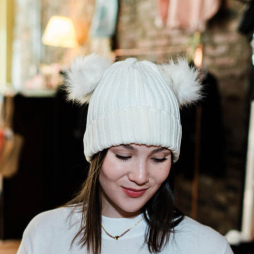 Double Pom Pom Hat - Snow