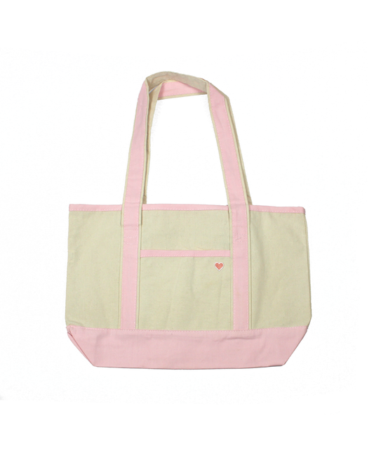 River Side Tote - Heart Patch - Natural + Pink