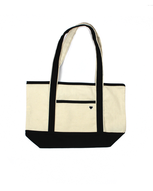 River Side Tote - Heart Patch - Natural + Black
