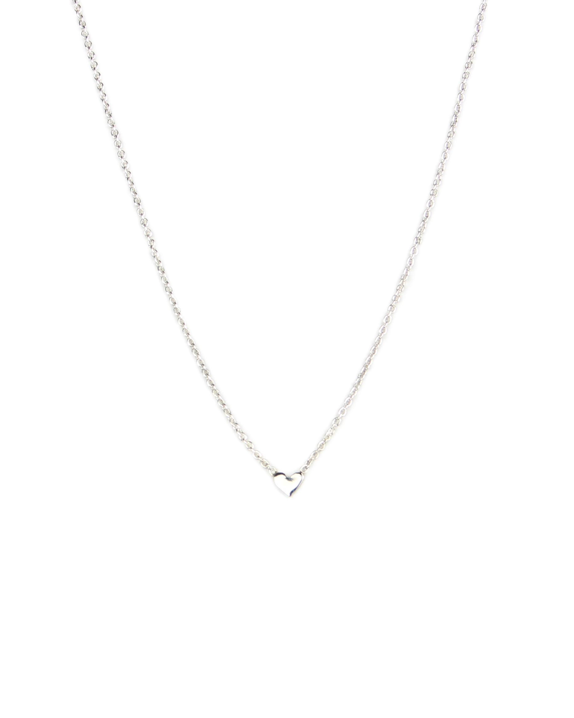 Silver necklace with a heart pendant on a white background