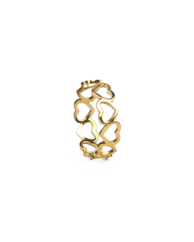 Gold ring with a unique design on a white background