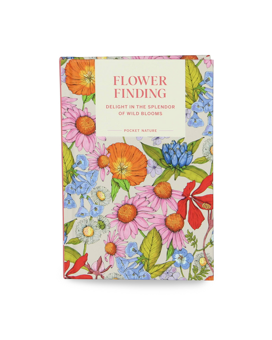 Floral-patterned book titled 'Flower Finding' on a white background