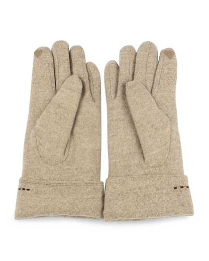 Pair of beige gloves on a white background