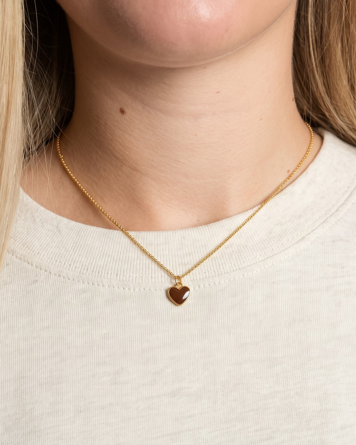 Chestnut Enamel Heart Pendant Necklace