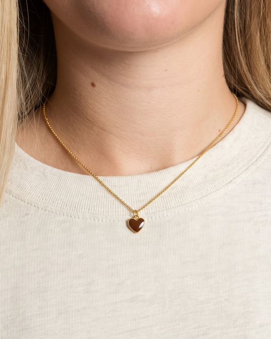 Chestnut Enamel Heart Pendant Necklace