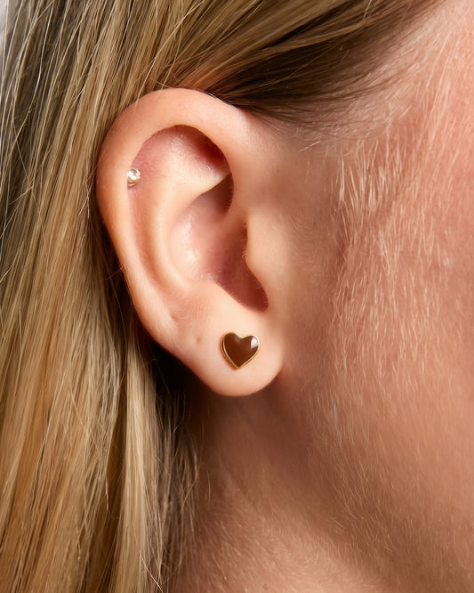 Chestnut Enamel Heart Studs