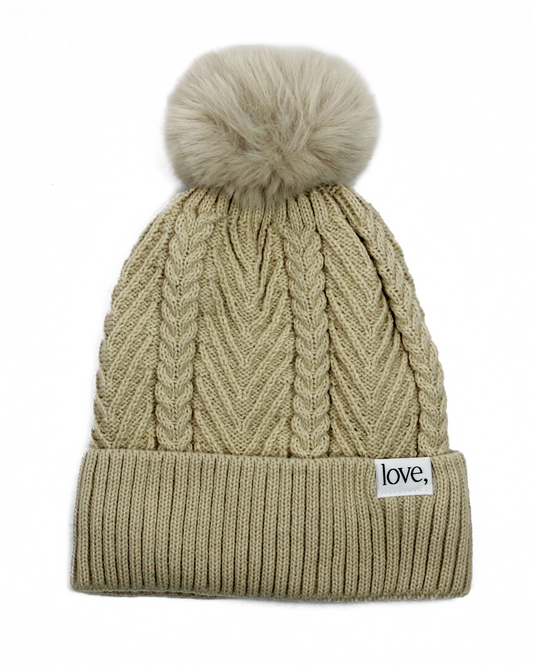 taupe beanie on a white background