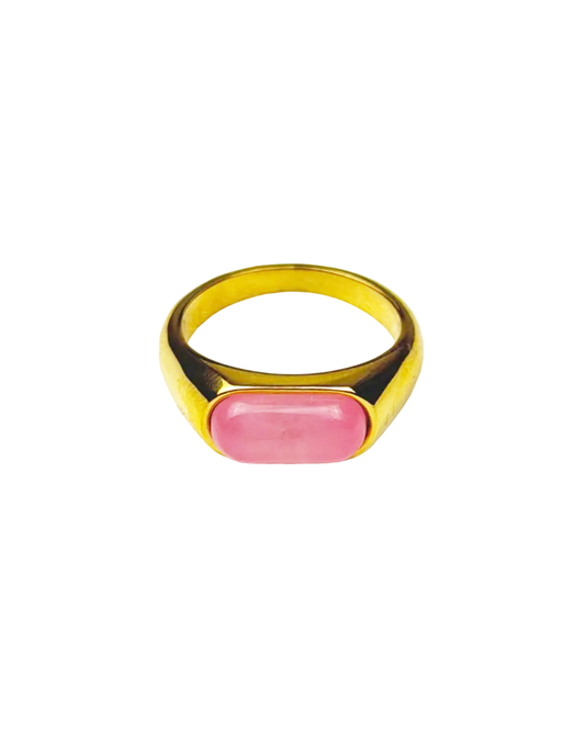 Chunky Pink Stone Ring - Gold