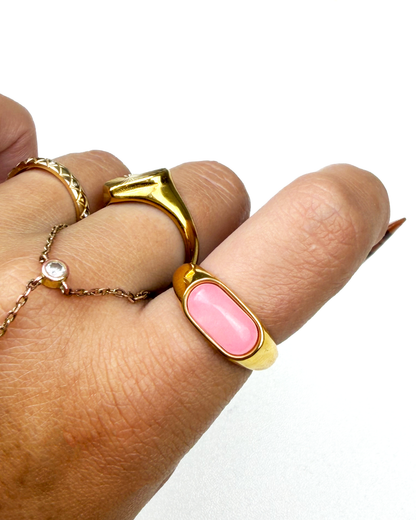 Chunky Pink Stone Ring - Gold