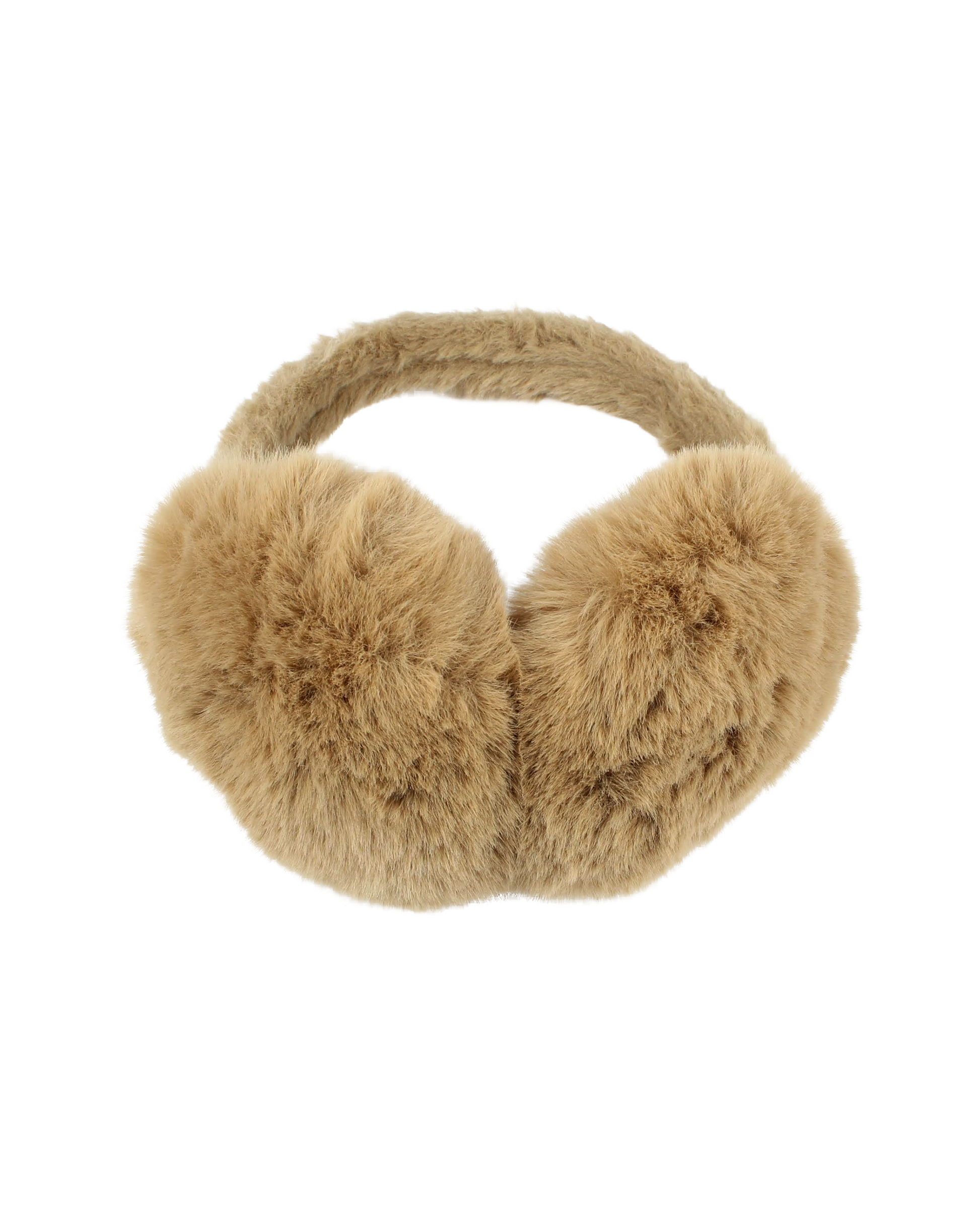Beige fur ear muffs on a white background