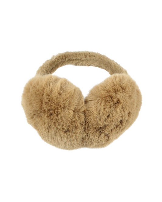 Beige fur ear muffs on a white background