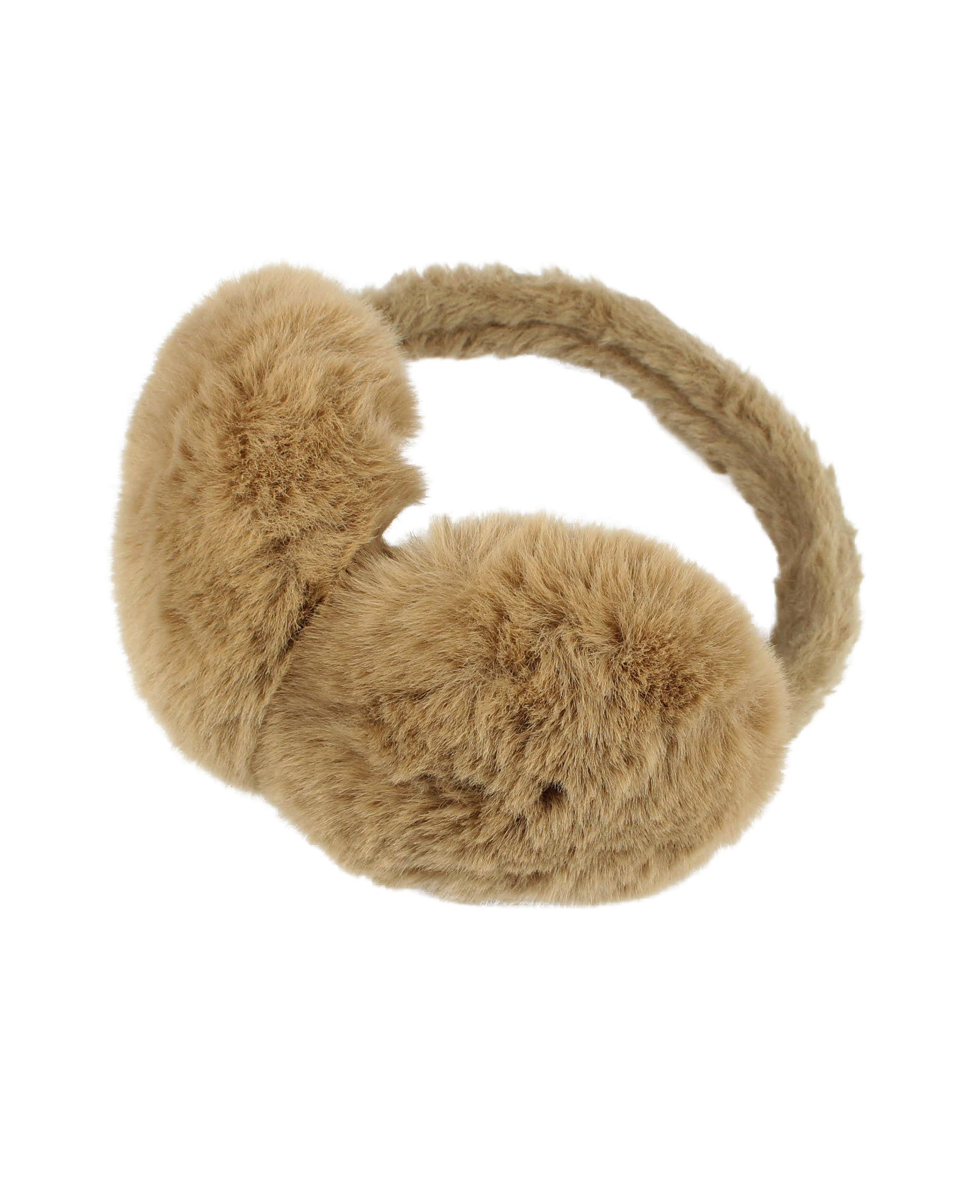 Beige fur ear muffs on a white background