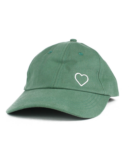 Green cap with a white heart logo on a white background
