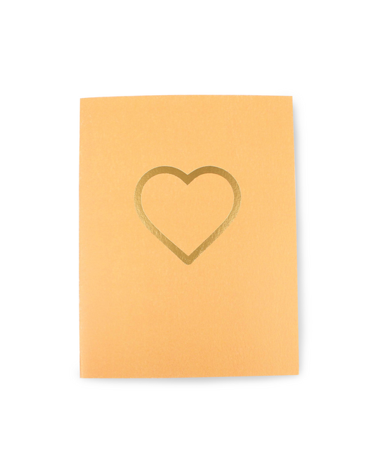 Coral card with a gold heart design on a white background