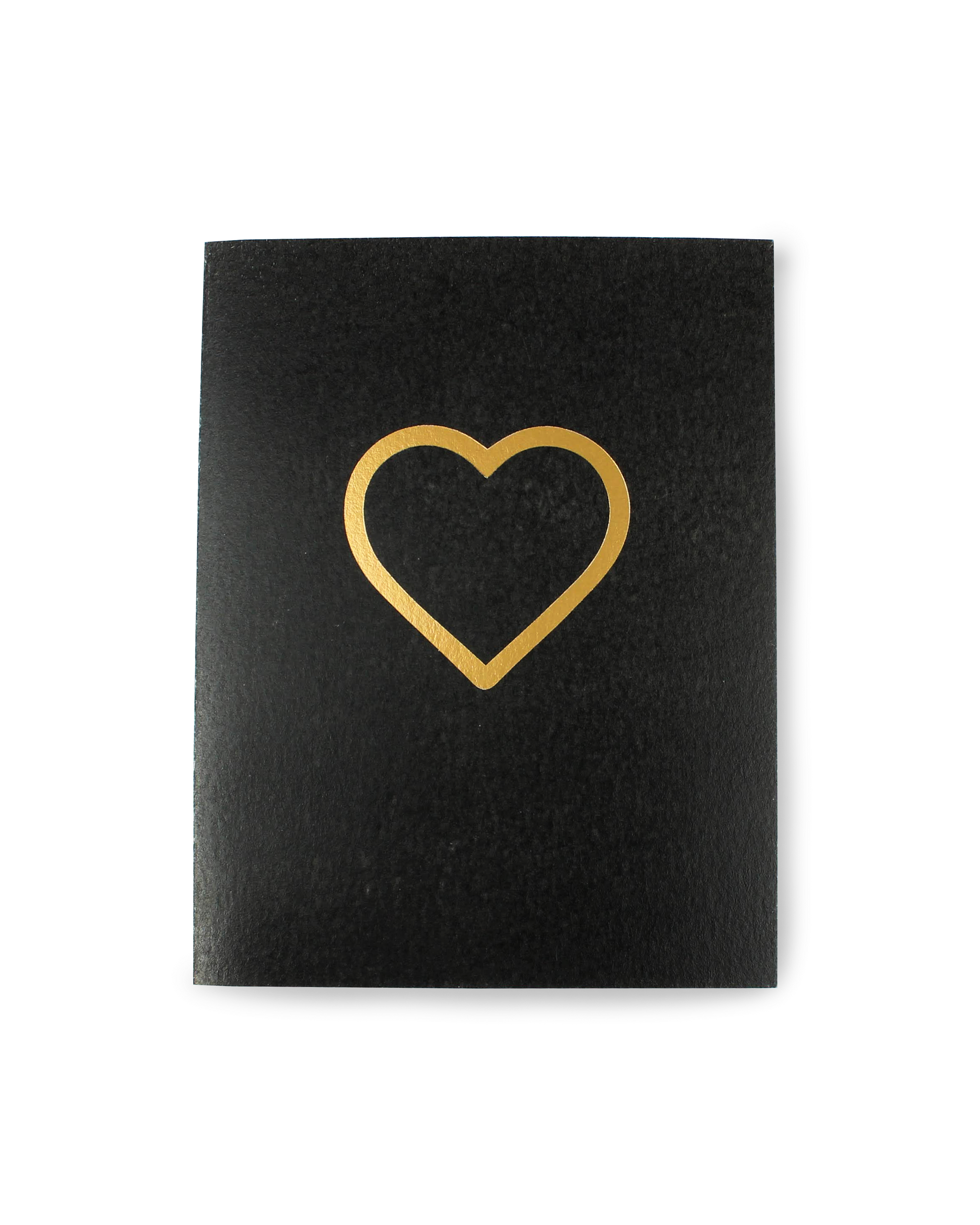 Black card with a gold heart design on a white background