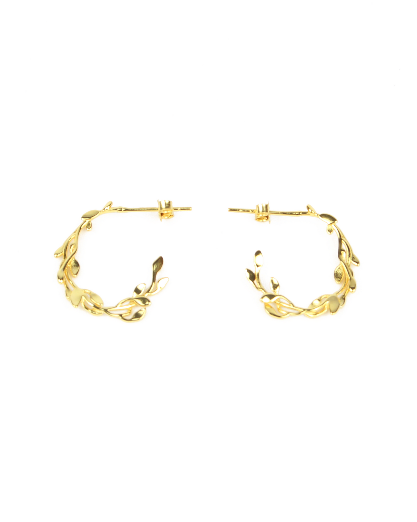 Pair of gold hoop earrings on a white background