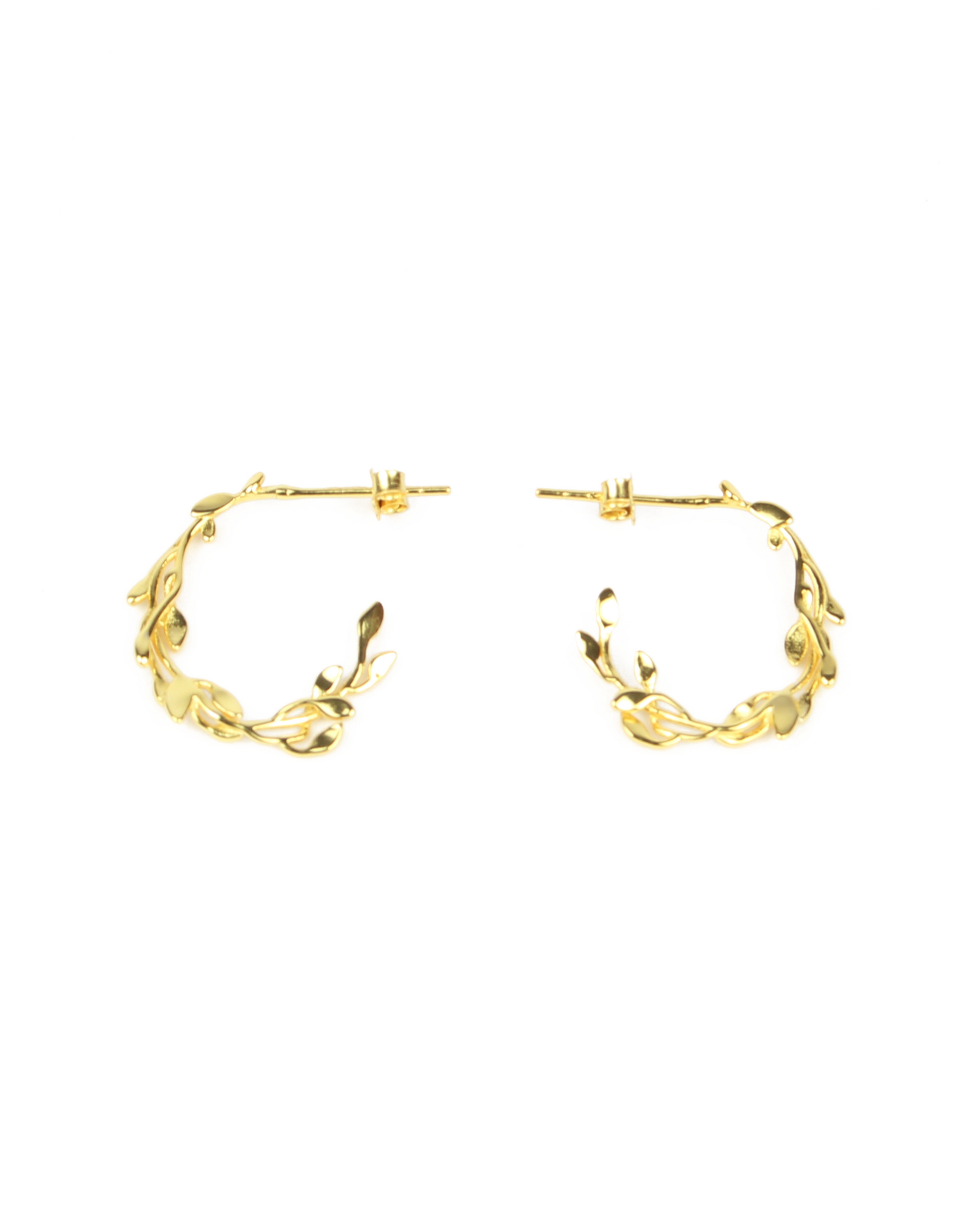 Pair of gold hoop earrings on a white background