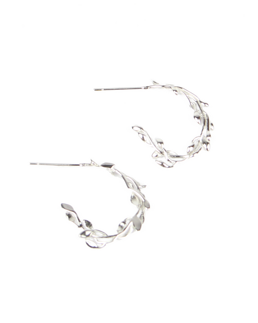 Silver hoop earrings on a white background