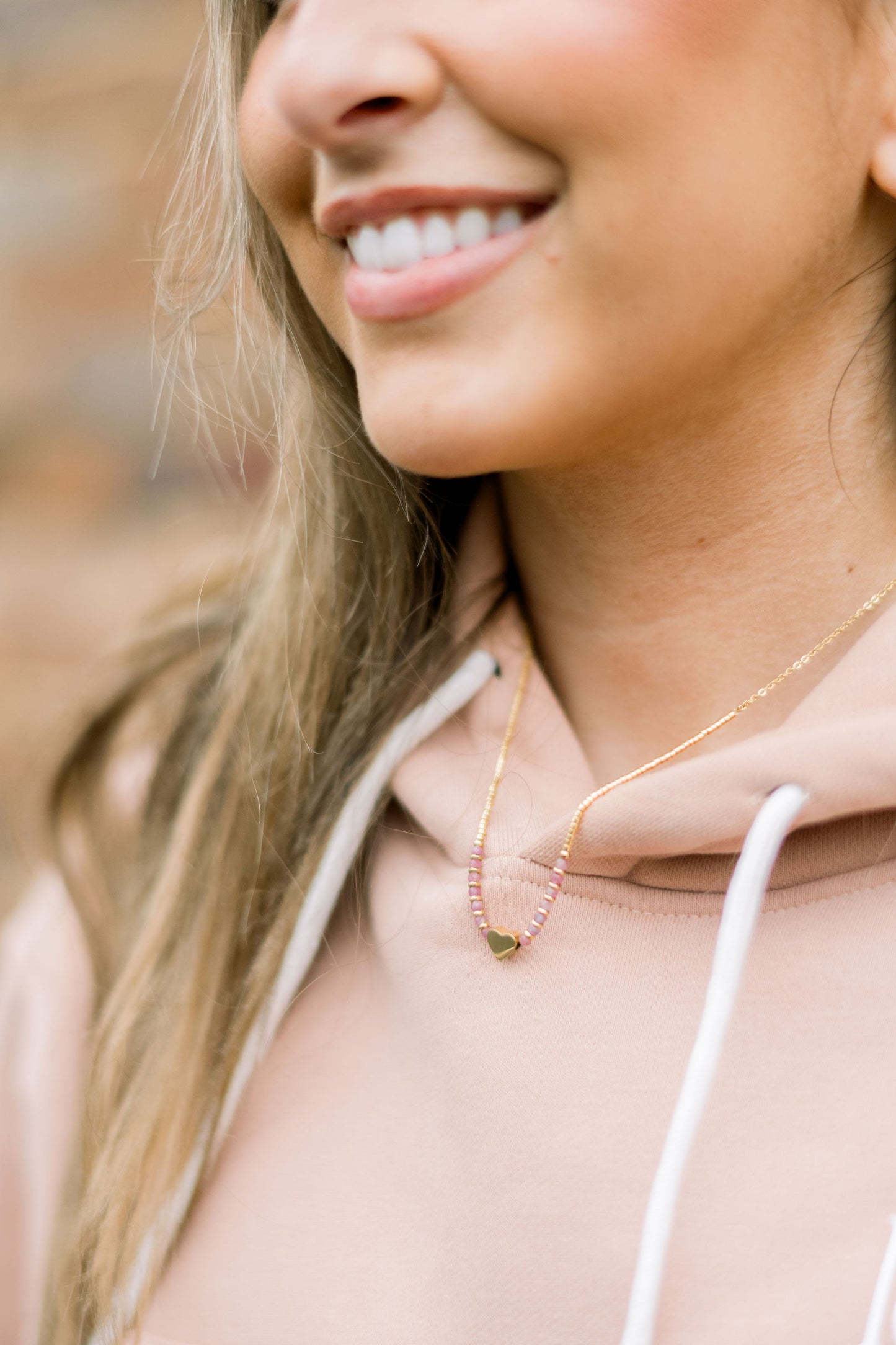 Beaded Heart Necklace - Pink Tourmaline
