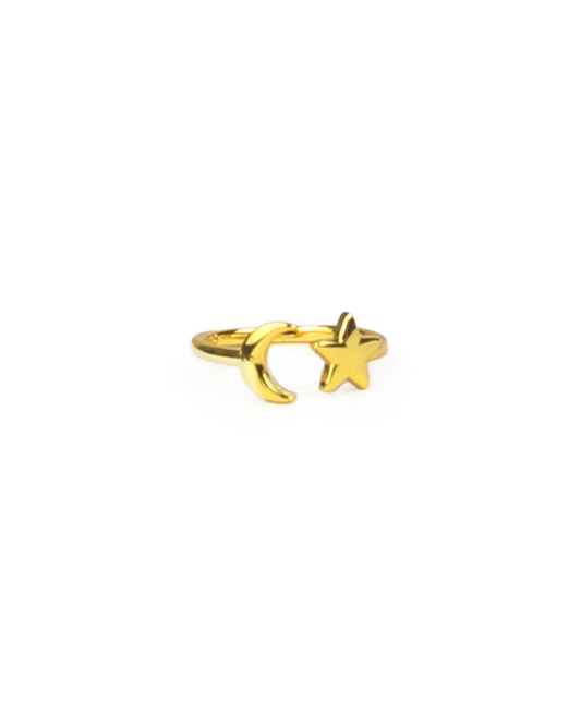 Moon and Star Ring - Gold