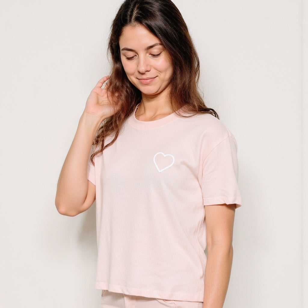 Vintage Jersey Heart Tee - Faded Pink