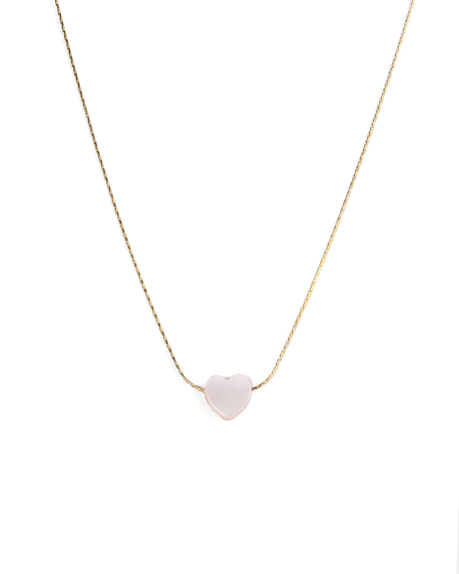 Necklace with a heart-shaped pink pendant on a white background