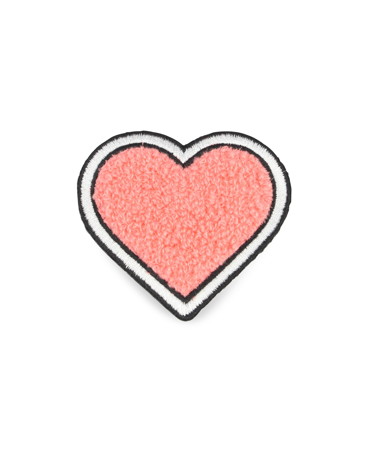 Heart-shaped patch with a pink center and white border on a white background