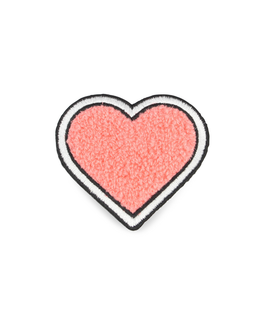 Heart-shaped patch with a pink center and white border on a white background